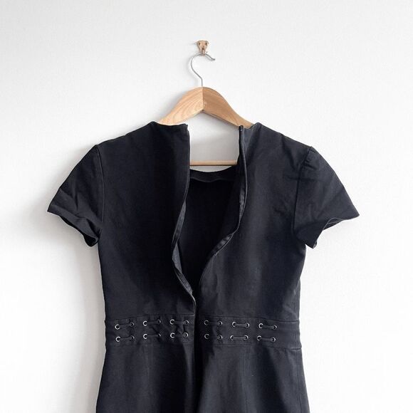 Banana Republic Women's Whipstitch Dress Lace Stitch Short Sleeve Black Size 4 - Picture 5 of 7